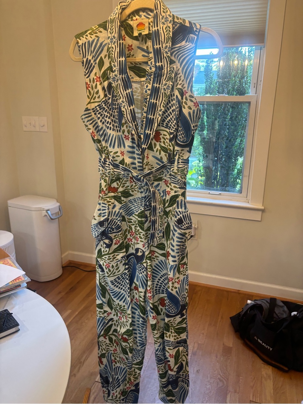Sleeveless Printed Jumpsuit in Blue & Green